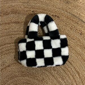 Claire's Black and White Faux Fur Bag